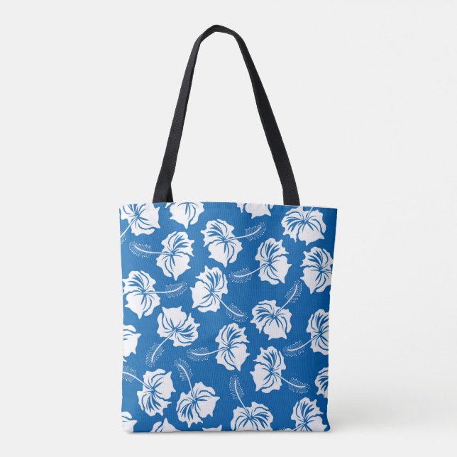 Modern vit Hibiscus Flower Illustration Mönster Tygkasse (Baksida)