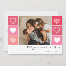 Modern, vit hjärna röd och rosa foton Valentine Julkort