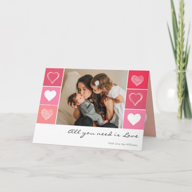 Modern, vit hjärna röd och rosa foton Valentine Kort (Framsida)