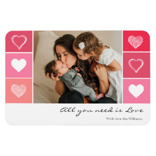 Modern, vit hjärna röd och rosa foton Valentine Magnet