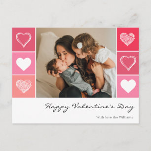 Modern, vit hjärna röd och rosa foton Valentine Vykort