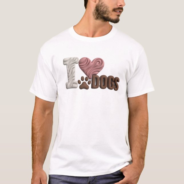 Modern Vit JAG ÄLSKAR HUNDAR Designer Grafik T Shirt (Framsida)