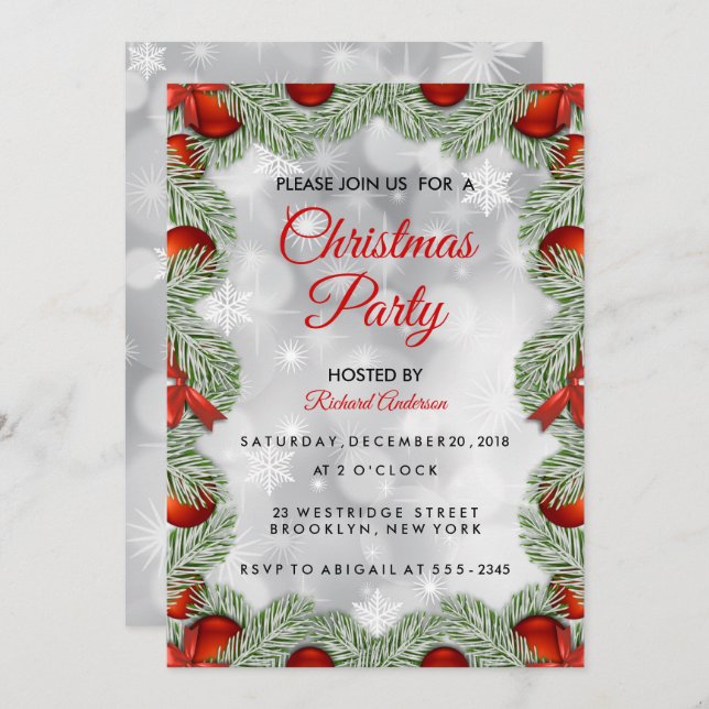 Modern Vit jul-Julfest Inbjudningar (Fram/baksida)