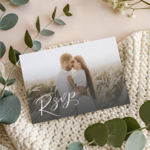 Modern Vit Kalligrafi & Foto RSVP OSA Kort