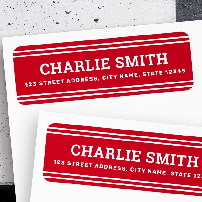 Modern vit linjer röd returadress etikett (Modern white lines red return address label)