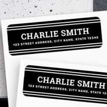 Modern vit linjer svart returadress