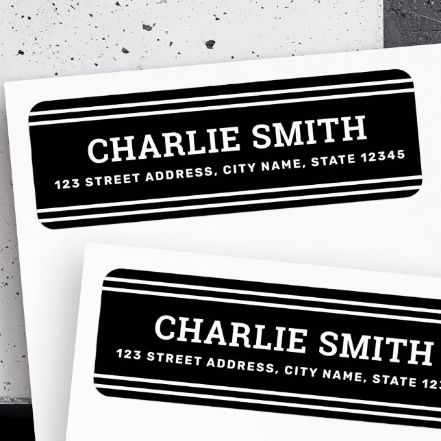 Modern vit linjer svart returadress returadress etikett (Modern white lines black return address label)