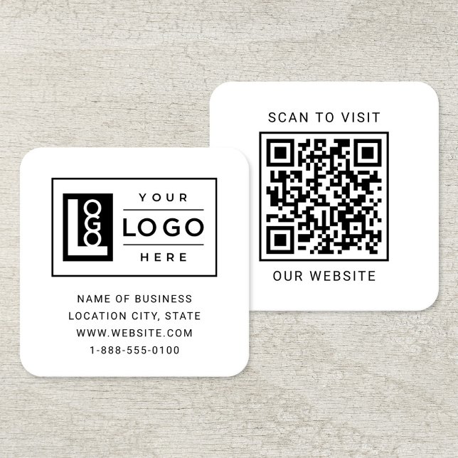 Modern vit logotyp QR-kod skanningswebbplats Fyrkantigt Visitkort (Skapare uppladdad)