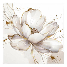 Modern vit Magnolia Guld Linje Konst Blommig Bröll