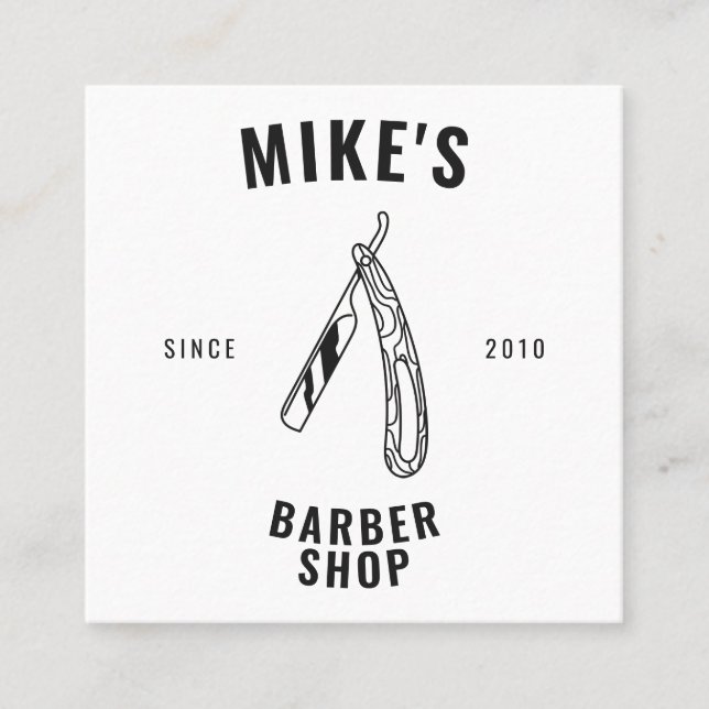 Modern, vit manar-barbershop-hårfrisör fyrkantigt visitkort (Framsida)