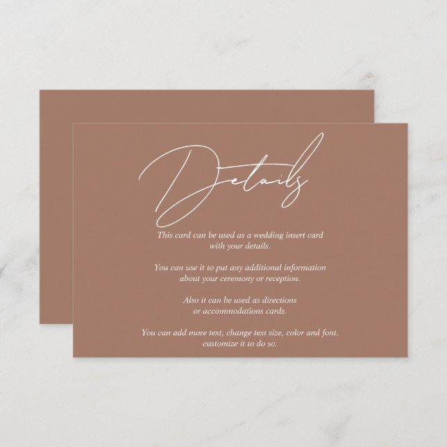 Modern, vit manuskalligrafi mocha QR bröllop Tilläggskort (Fram/baksida)