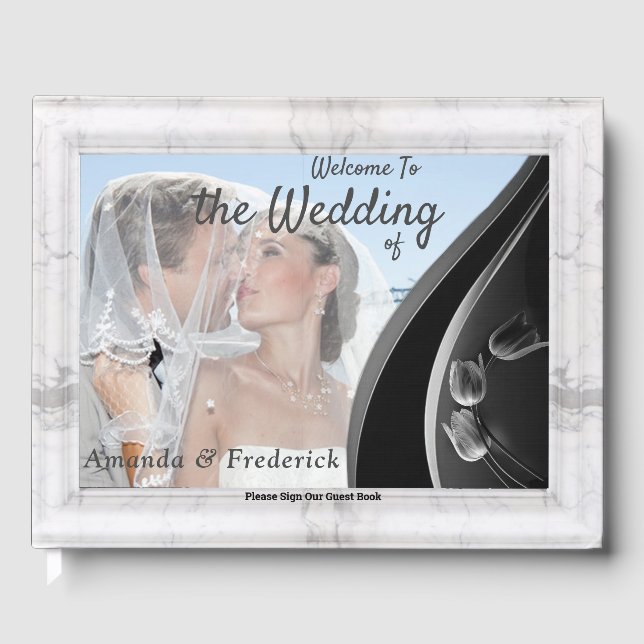 Modern vit - Marble Black Abstrakt Gästböcker (Framsida)