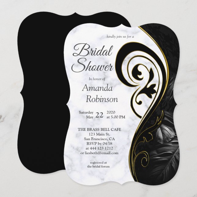 Modern vit - Marble Black Abstrakt Inbjudningar (Fram/baksida)