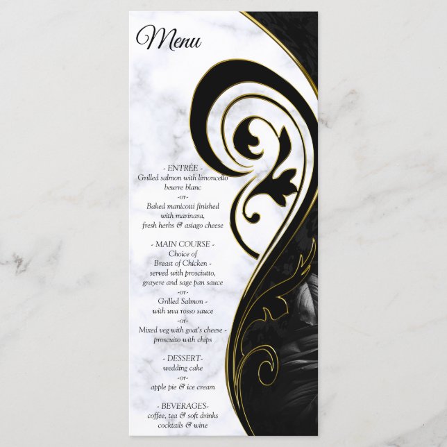 Modern vit - Marble Black Abstrakt Menu Meny (Framsida)