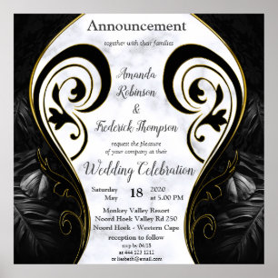 Modern vit - Marble Black Abstrakt Poster