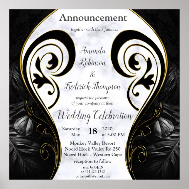 Modern vit - Marble Black Abstrakt Poster (Framsidan)