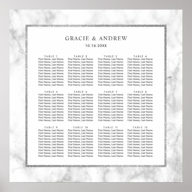 Modern vit marble Bröllop-sittdiagram Poster (Framsidan)