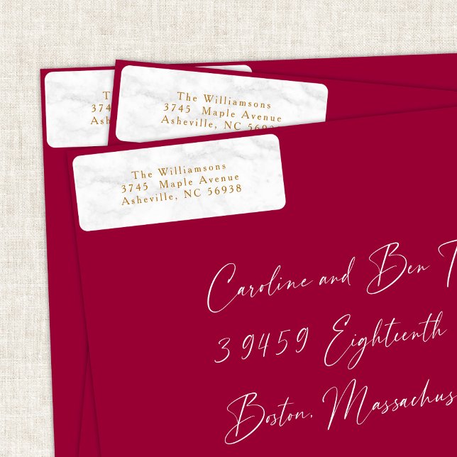 Modern Vit marble jul-Returadressen Guld Returadress Etikett (Skapare uppladdad)