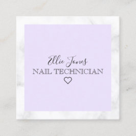 Modern vit marble & lila nageltekniker fyrkantigt visitkort