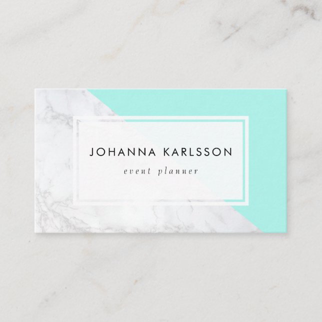 Modern vit marble med Aqua Block Affärskort Visitkort (Framsida)