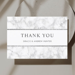 Modern vit Marble Silver Glitter - tackkort Tack Kort