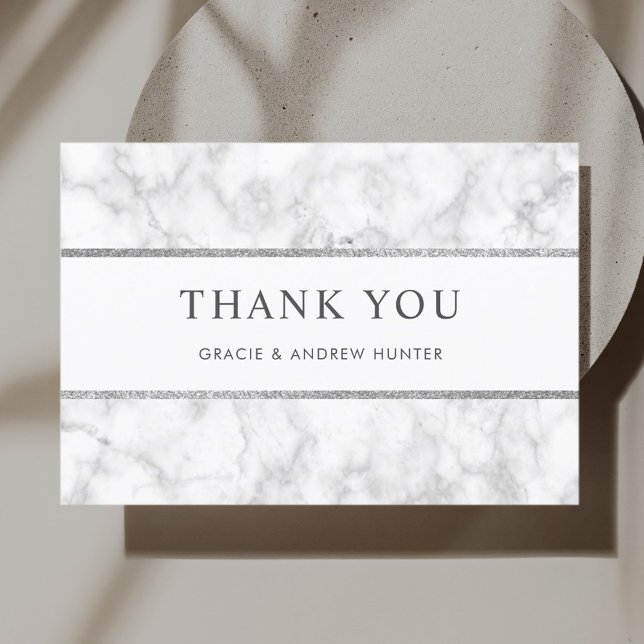 Modern vit Marble Silver Glitter - tackkort Tack Kort (Skapare uppladdad)
