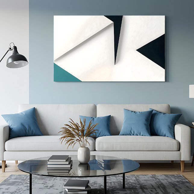 Modern Vit Marin Teal Abstrakt Geometrisk Canvastryck (Skapare uppladdad)