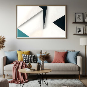 Modern Vit Marin Turkos Abstrakt Geometrisk Poster
