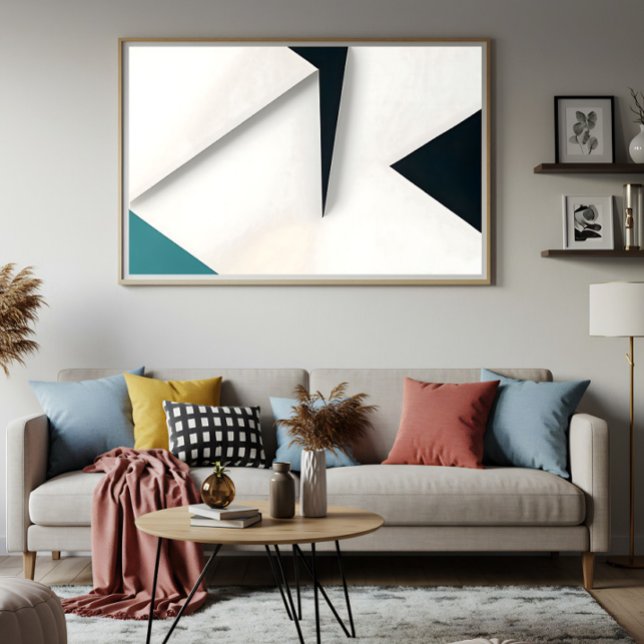 Modern Vit Marin Turkos Abstrakt Geometrisk Poster (Skapare uppladdad)