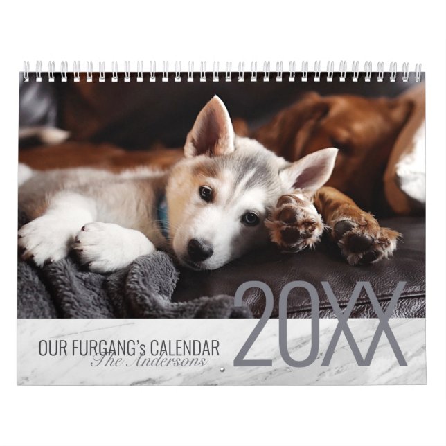 Modern vit marmor - Anpassningsbar tvåsidigt fotof Kalender (Omslag)