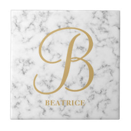 Modern vit marmor-guld-typografi namn monogram kakelplatta