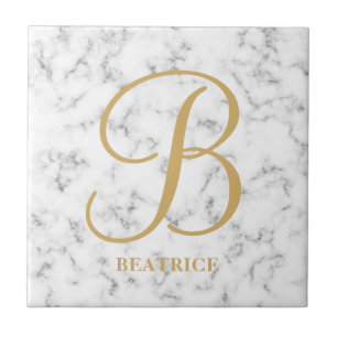 Modern vit marmor-guld-typografi namn monogram kakelplatta
