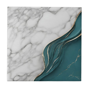 Modern vit marmor med Mörk Teal och Guld Kakelplatta