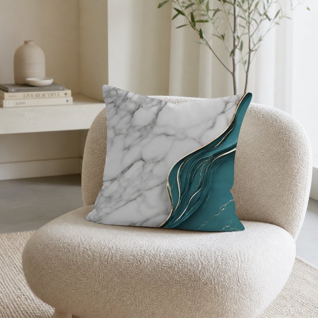 Modern vit marmor med mörk teal och guld kudde (Skapare uppladdad)