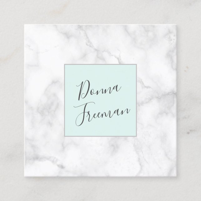 Modern vit marmor och mynta grönt fyrkantigt visitkort (Framsida)
