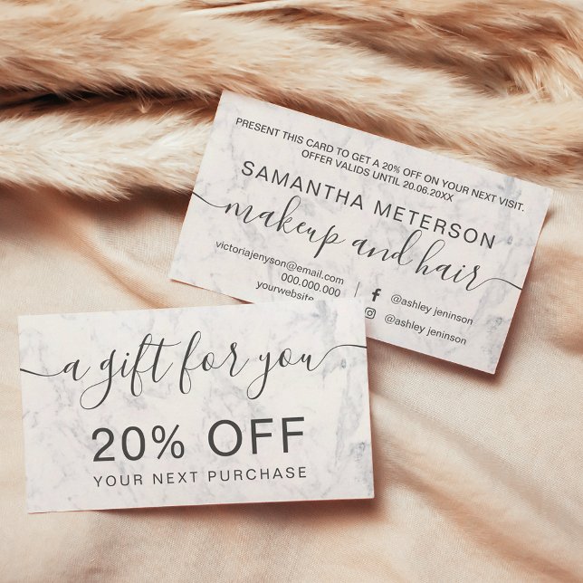 Modern vit marmor-professionell-typografi rabattkort (Modern white marble professional typography discount card)