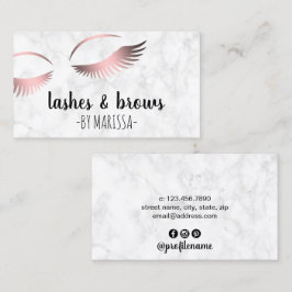 Modern vit marmor ro guld lash & broms visitkort