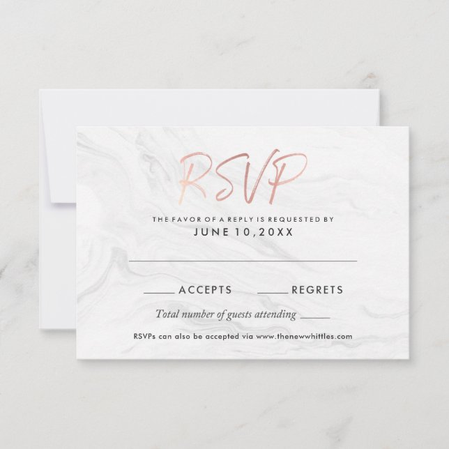 Modern vit marmor roséguld bröllops-RSVP Inbjudningar (Framsida)