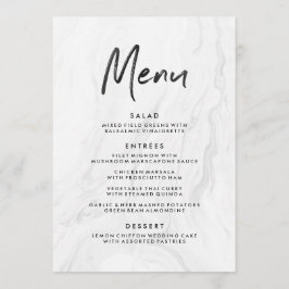 Modern vit marmor-skript | Bröllop Menu Meny
