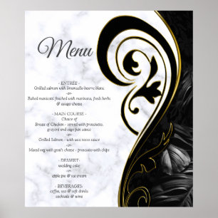 Modern Vit - Marmor Svart Abstrakt Meny Poster