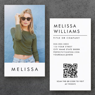 Modern vit, minimalistisk anpassningsbar, bild QR- Visitkort