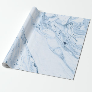 Modern vit och blå Grått-marble Swirls Presentpapper