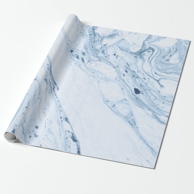 Modern vit och blå Grått-marble Swirls Presentpapper (Utrullad)