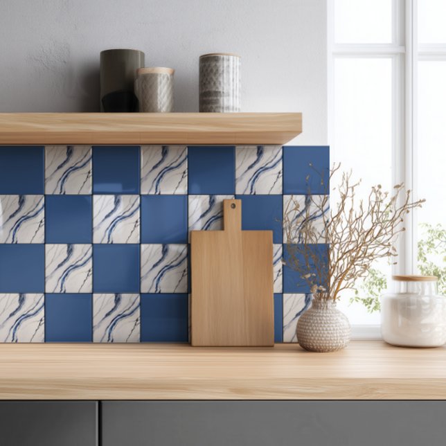 Modern vit och blå minimalistisk marmor kakelplatta (Skapare uppladdad)