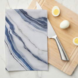 Modern vit och blå minimalistisk marmor kökshandduk