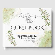 Modern vit och Grönt Blommigt vattenfärg Bröllop