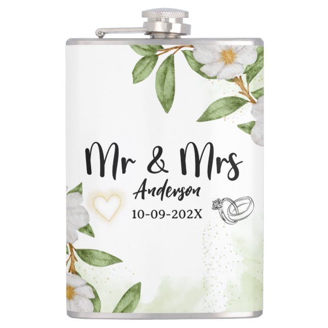 Modern vit och Grönt Blommigt vattenfärg Fickplunta (Framsidan)