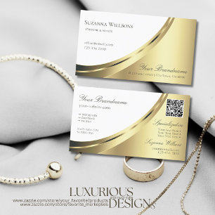 Modern vit och Guld-dekoration med QR-kod Luxuriou Visitkort