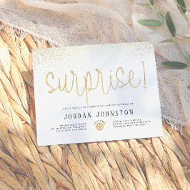 Modern vit och Guld-Födelsedagsfest för överraskni Inbjudan Vykort