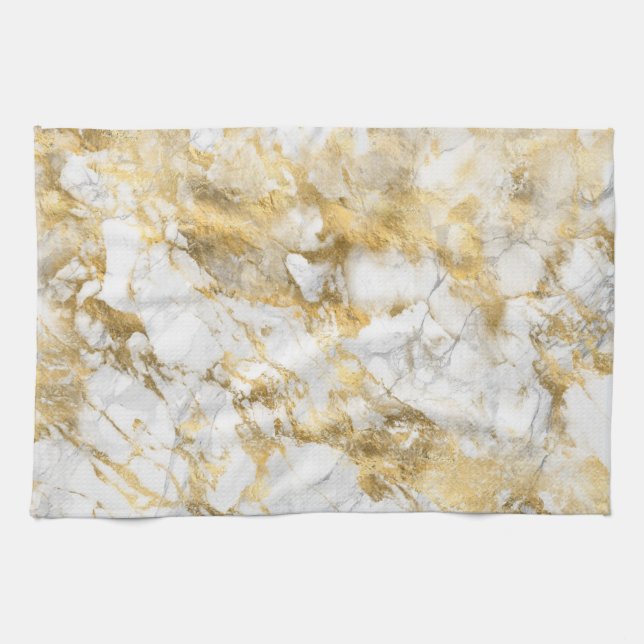 Modern vit och guld marmor mönster kökshandduk (Horisontell)